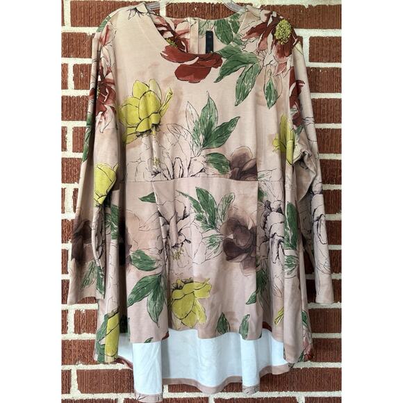 Seven 7 Melissa McCarthy Pink Floral Tunic Back Zipper Long Sleeve Size 2X - Picture 1 of 3